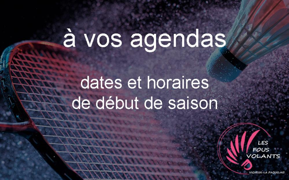 Infos & Agenda début de saison 2024/2025